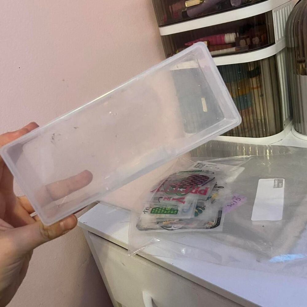 Clear plastic storage box
